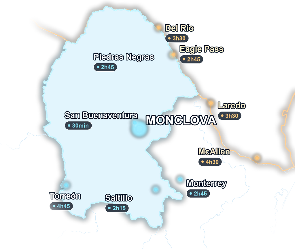 Mapa de Coahuila: rutas a Monclova